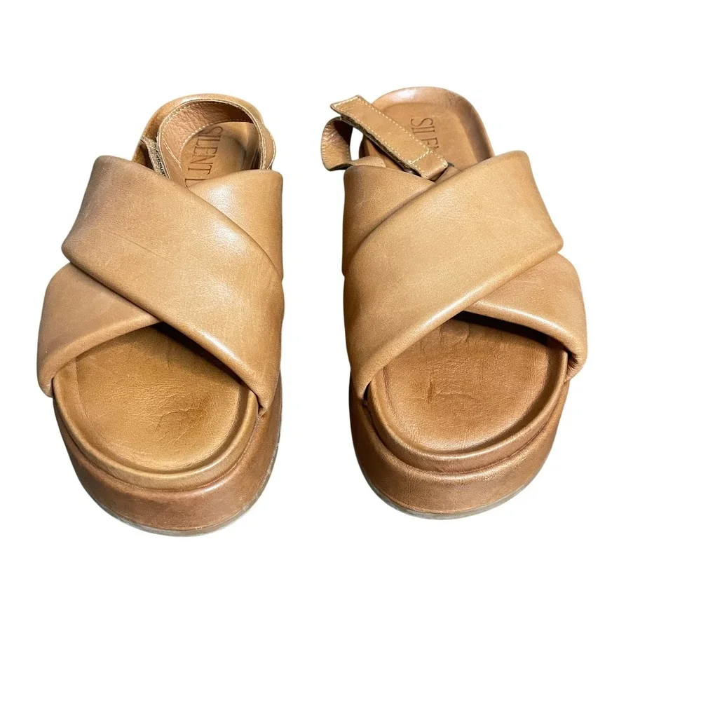 Silent D Pier Tan Leather‎ Platform Slingback Sandals EU 38 Women 7.5-8 Brown